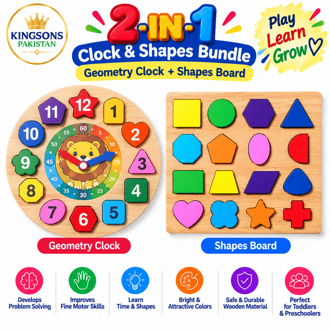 2-in-1 Clock & Shapes — Clock + Shapes