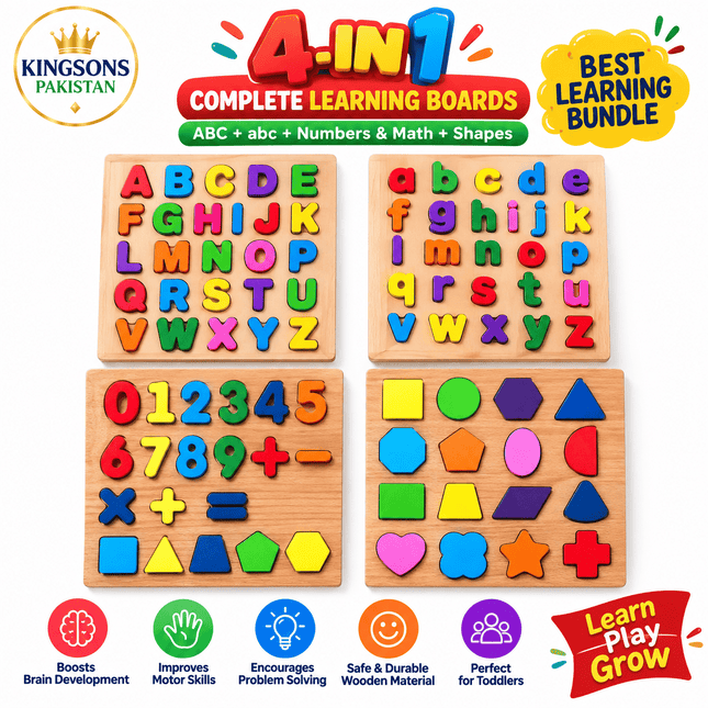 4-in-1 Complete Learning Boards ABC + abc + Numbers + Shapes