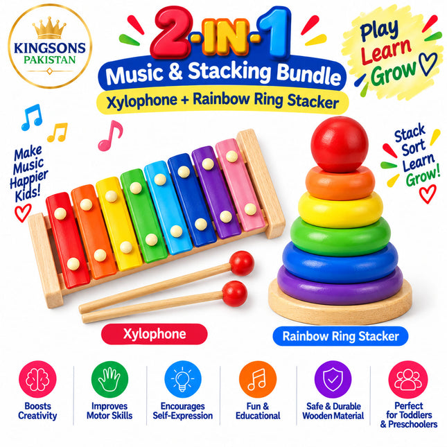 2-in-1 Music & Stacking — Xylophone + Ring Stacker