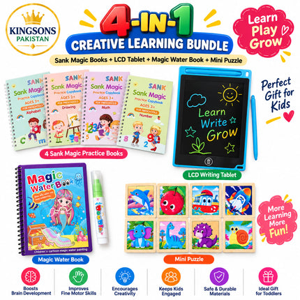 4-in-1 Creative Learning Magic Books + LCD + Water Book + Mini Puzzle