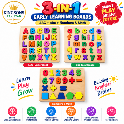 3-in-1 Early Learning Boards — ABC + abc + Numbers