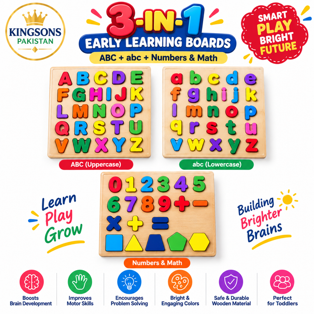 3-in-1 Early Learning Boards — ABC + abc + Numbers