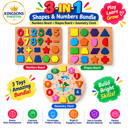 3-in-1 Shapes & Numbers + Shapes + Clock