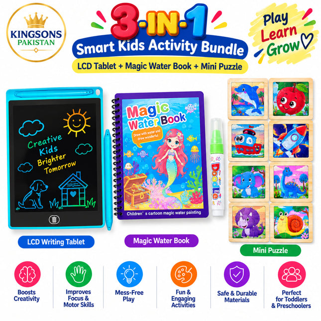 3-in-1 Smart Kids Activity LCD + Water Book + Mini Puzzle