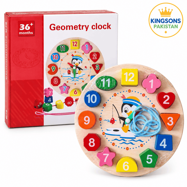 Wooden Geometry Learning Clock & Shape Sorter