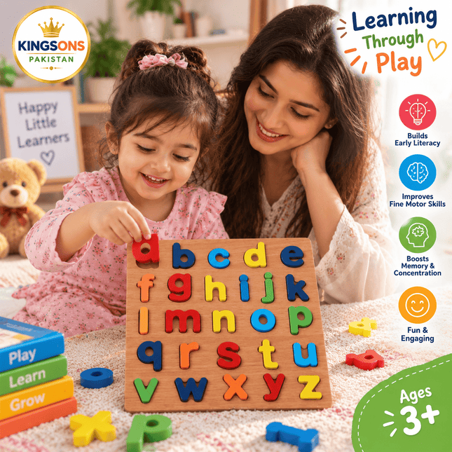 Wooden Lowercase Alphabet (abc) Puzzle Board