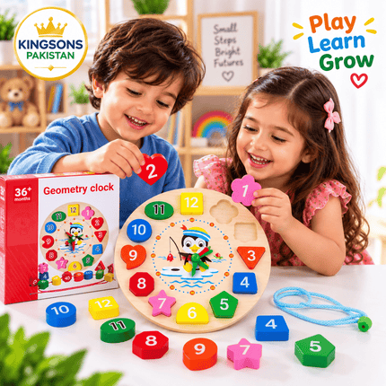 Wooden Geometry Learning Clock & Shape Sorter
